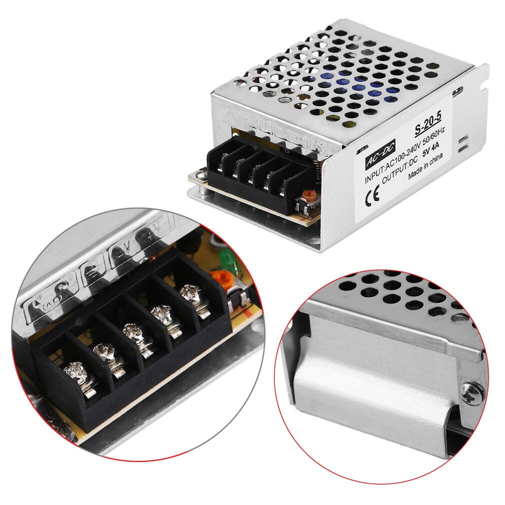 DC 5V 4A Regulated Switching Power Supply Transformer 100-240V 50/60HZ AC to DC for LED Strip Light