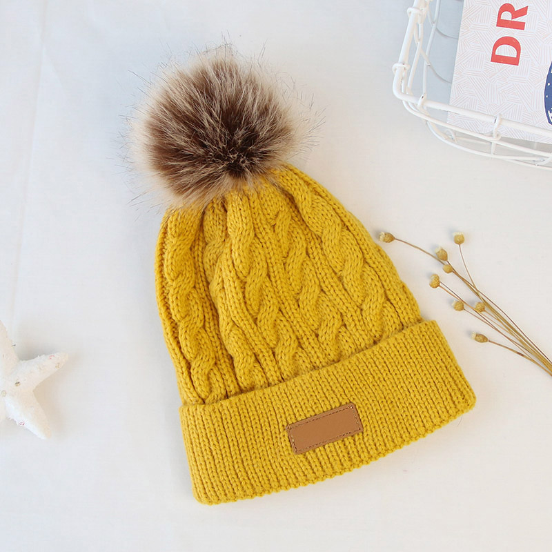 Cappello invernale da bambino berretto caldo lavorato a maglia spesso cappelli pompon carini per ragazzi ragazze cappellino tinta unita per bambini: yellow