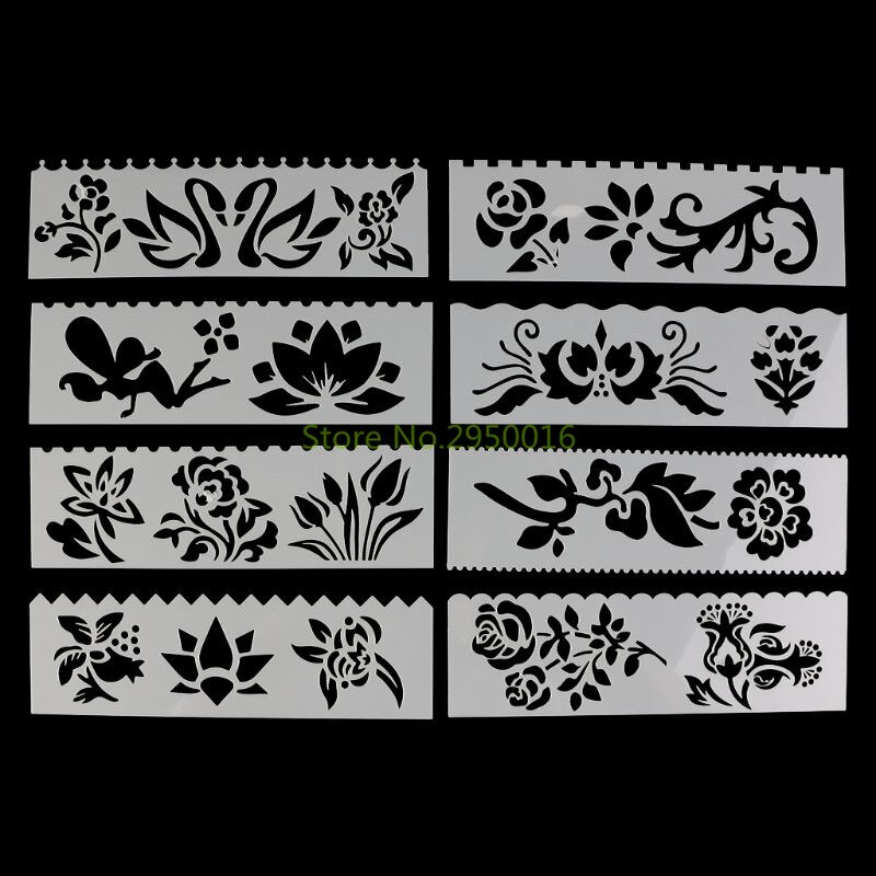 8Pcs/set Kids Plastic Drawing Template Rulers Stencils DIY Painting DIY Making School Stationery Supply Tools Craft 8 Types C26: Flower and Plant