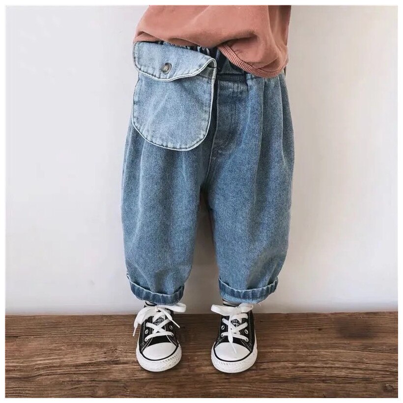 2021 primavera autunno ragazzi ragazze tasca pantaloni larghi in denim 1-6 anni bambino bambini casual all-match jeans: 3T