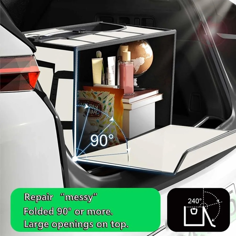 Car Trunk Organizer Vehicle Box with Lid Waterproof Storage Box Universal Accessory Multi-Compartment Collapsible Storage Boxes