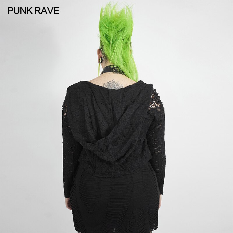 PUNK RAVE – manteau gothique Rose noir ajouré pour femmes, grande taille, personnalité, beau Costume de musique Rock, veste courte
