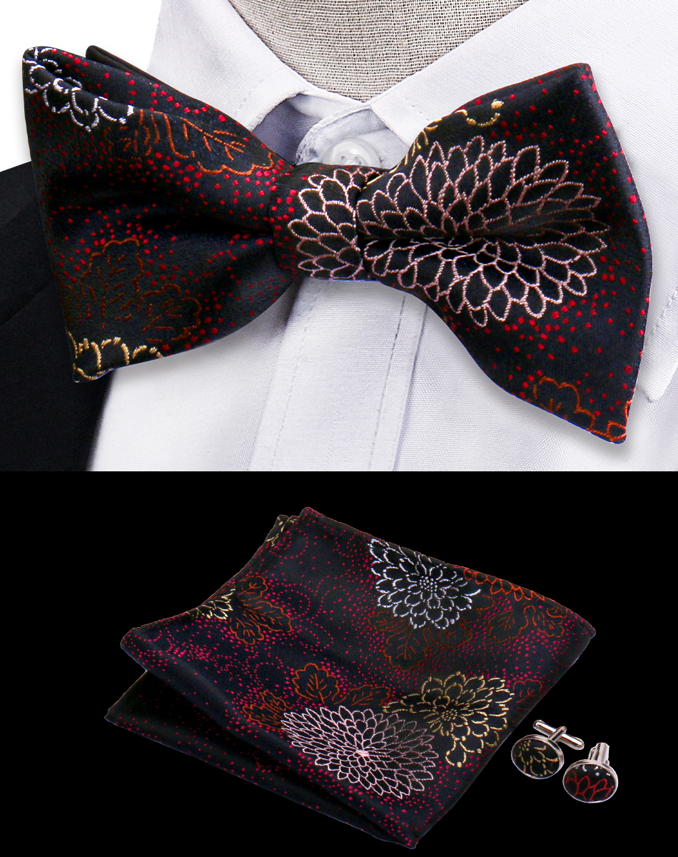 Conjunto de 3 piezas de pajarita, pañuelo, gemelos, conjunto para camisas de hombre, ajuste de negocios, boda, mariposa, Paisley, bolsillo, pajarita cuadrada para hombre: Rojo rosado