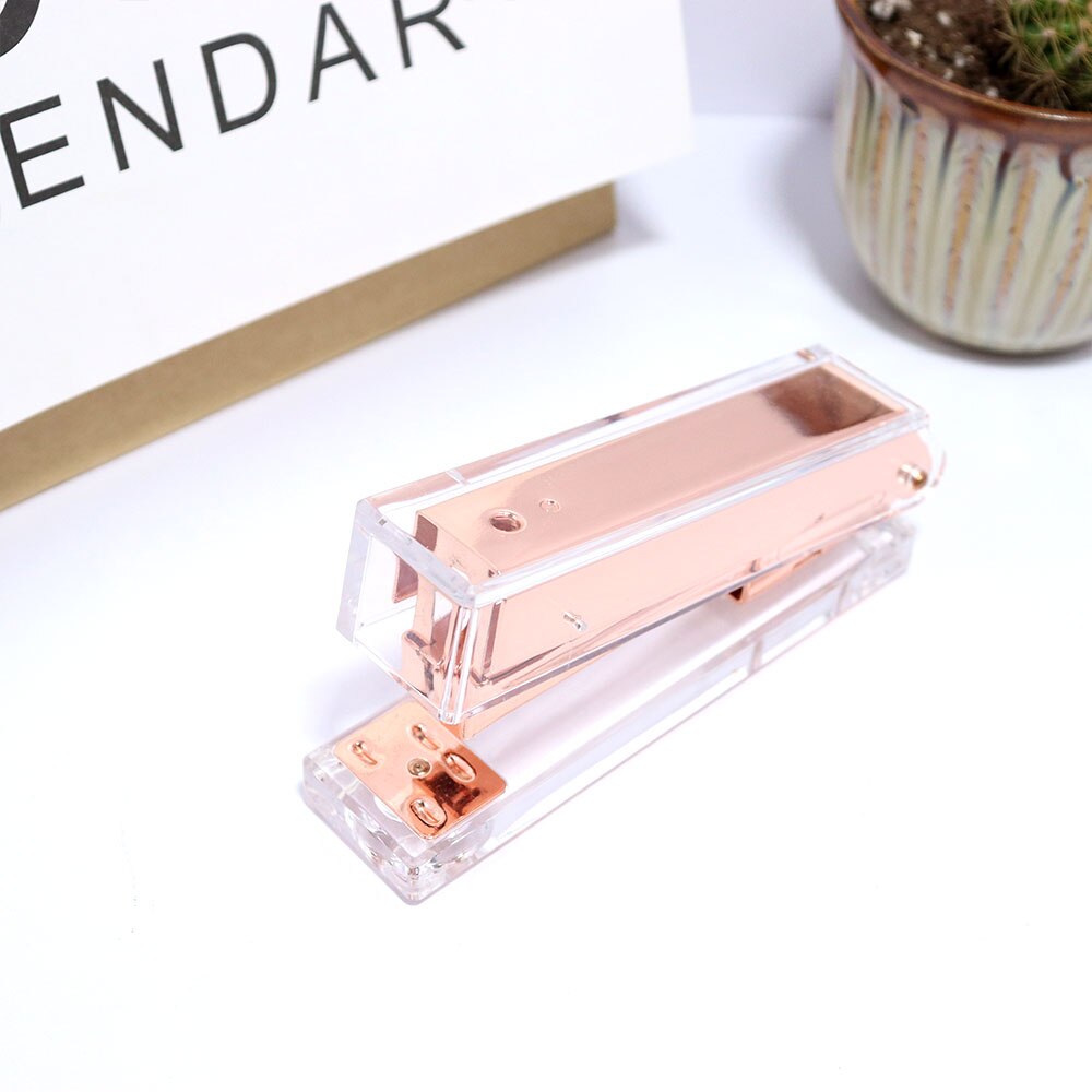 Heavy Duty Transparent Office Stapler Acrylic Rose Gold/Gold/Black/Silver/Rainbow Paper Binding Staplers With Staples