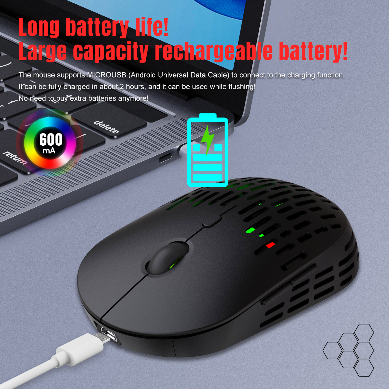 Laptop Computer Ergonomic Mice Silent Laptop Desktop Computer Mouse USB Rechargeable Mice with Hollow Out Shell