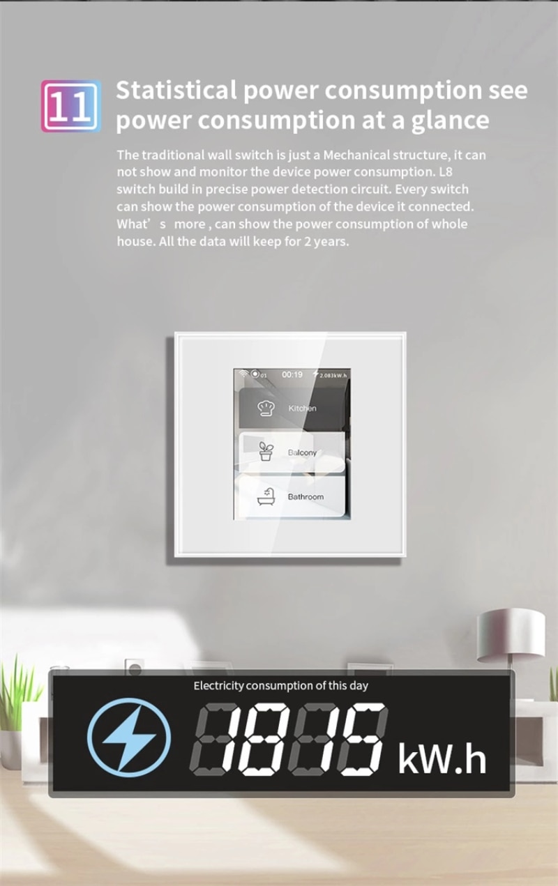 Multifunctional smart switch Brand and Smart Light Switch has LCD touch screen functionality Voice Control