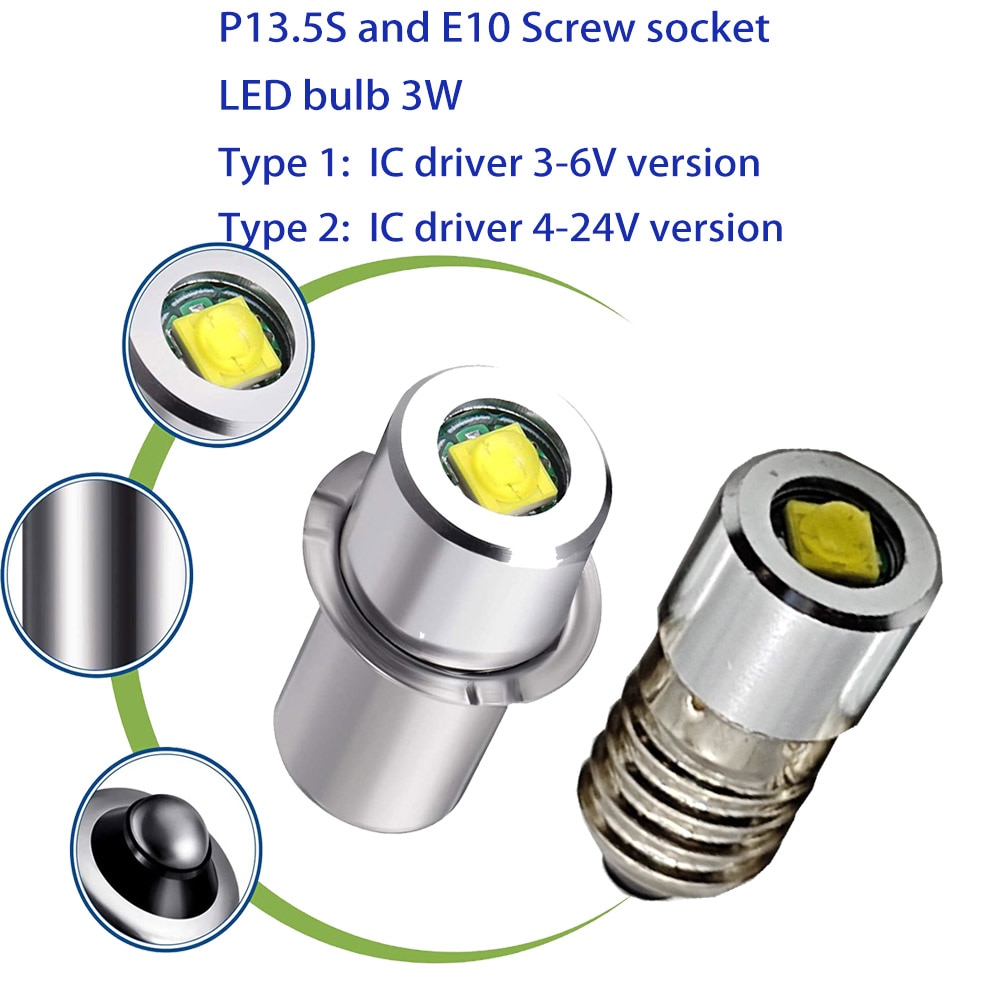 P13.5S P13 5S E10 3W 3V 4.5V 6V 18V lampe à LED ampoule lampe de poche ampoule de remplacement torche ampoules de secours travail CD cellules