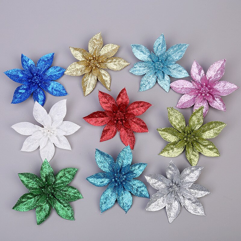 15cm paillettes fleur de soie artificielle grande tête de fleur ornements d'arbre de noël bricolage Scrapbooking décoration pour le nouvel an décor de noël