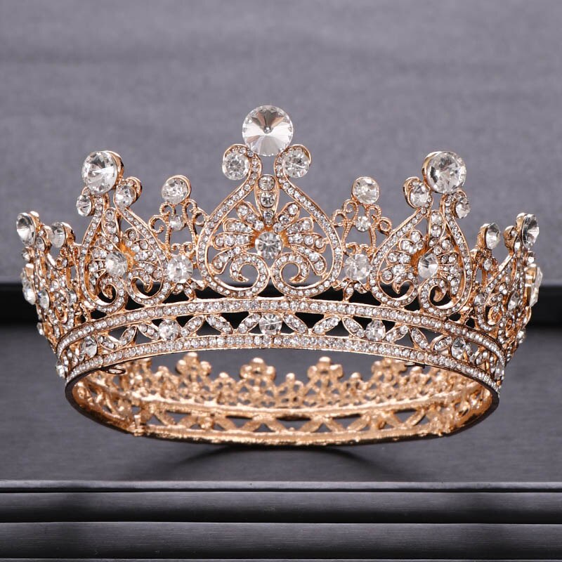 Acessórios para cabelo, acessórios de coroa para casamento, da moda, barroco, strass, coroa de cristal, tiara, coroa dourada, acessórios de cabelo de noiva: Ouro-cor