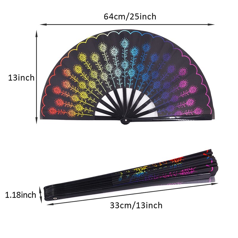 Carnival Festival Hand Stain Fan Large Folding Fan Printing Kung Fu Fan Satin Bamboo Bone Fan Wedding Dance Supplies#11