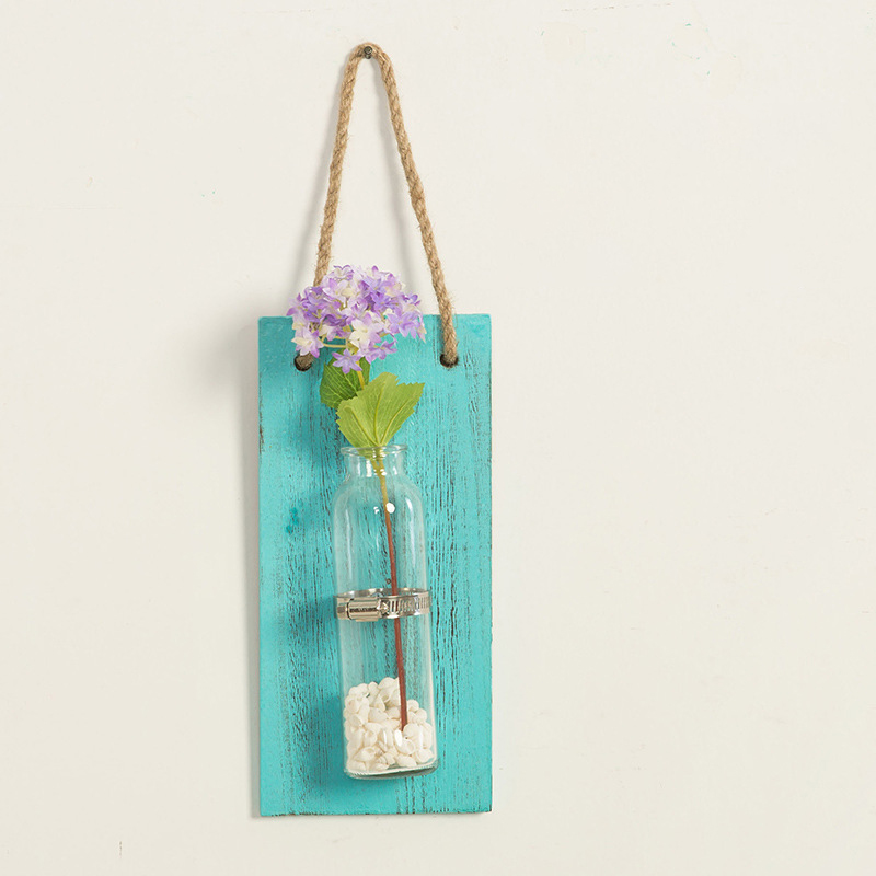 Väggmonterad dekoration innovativ blomma vas hylla hängande träplatta blommor kruka hänga för väggdekoration trädgård: Blå
