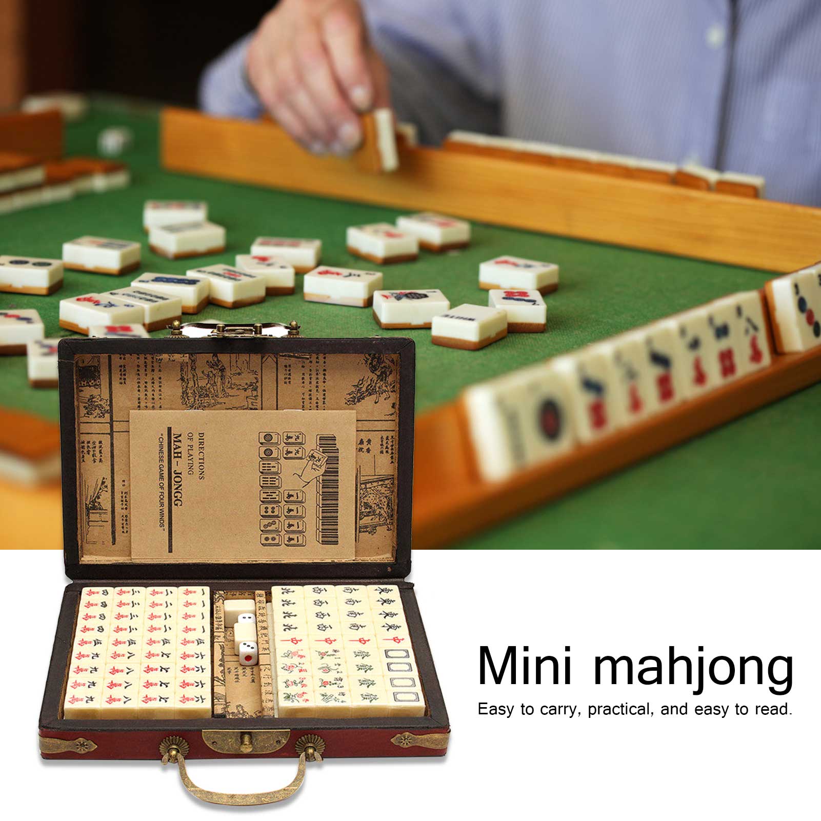 Mahjong Antique, 144 Mahjong, Costume Mahjong, Chinois Portable Antique Mahjong Jeu avec Mahjong Box Games Jeux Famille, Voyage Divertissement Loisirs Essentials