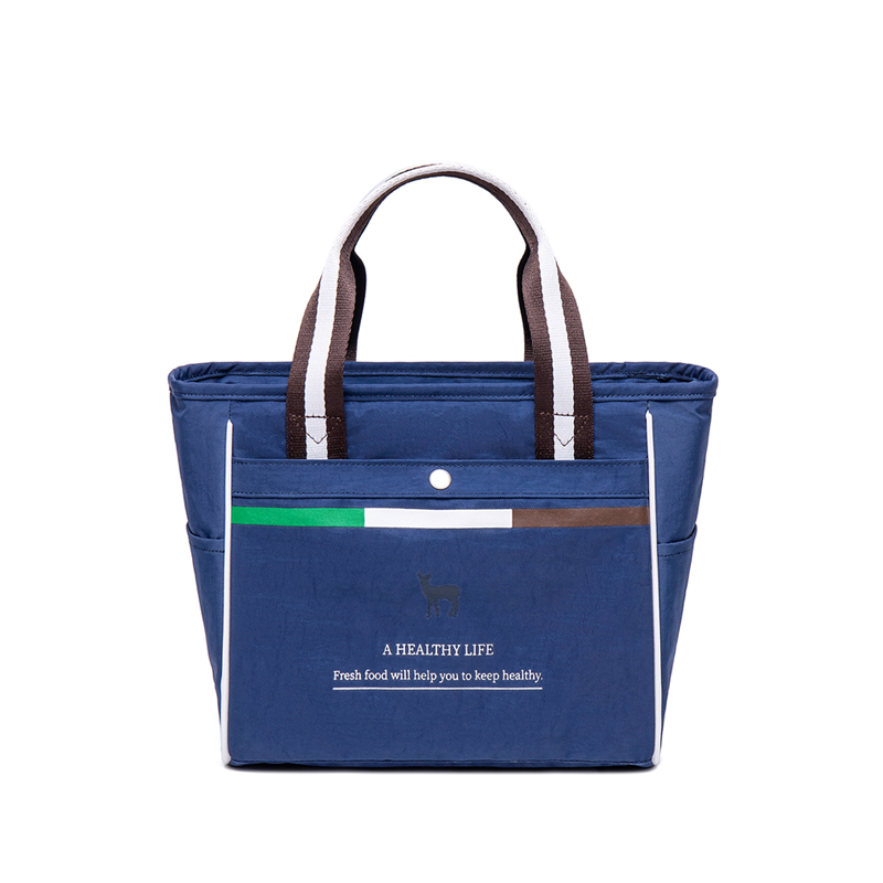 2021Unisex Insulated Lunch Bag With Heat Insulation Thermal Bag Food Door Tote Oxford Travel Picnic Bag For Office: Horizontal-Navy Blue