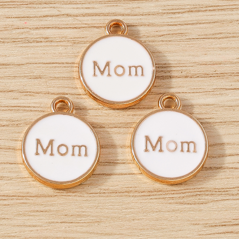 10 Uds. De colgantes con letras esmaltadas de colores para mamá, 11x14mm, para hacer joyas, pendientes, collares, pulseras, suministros para manualidades DIY: Chapado en rodio