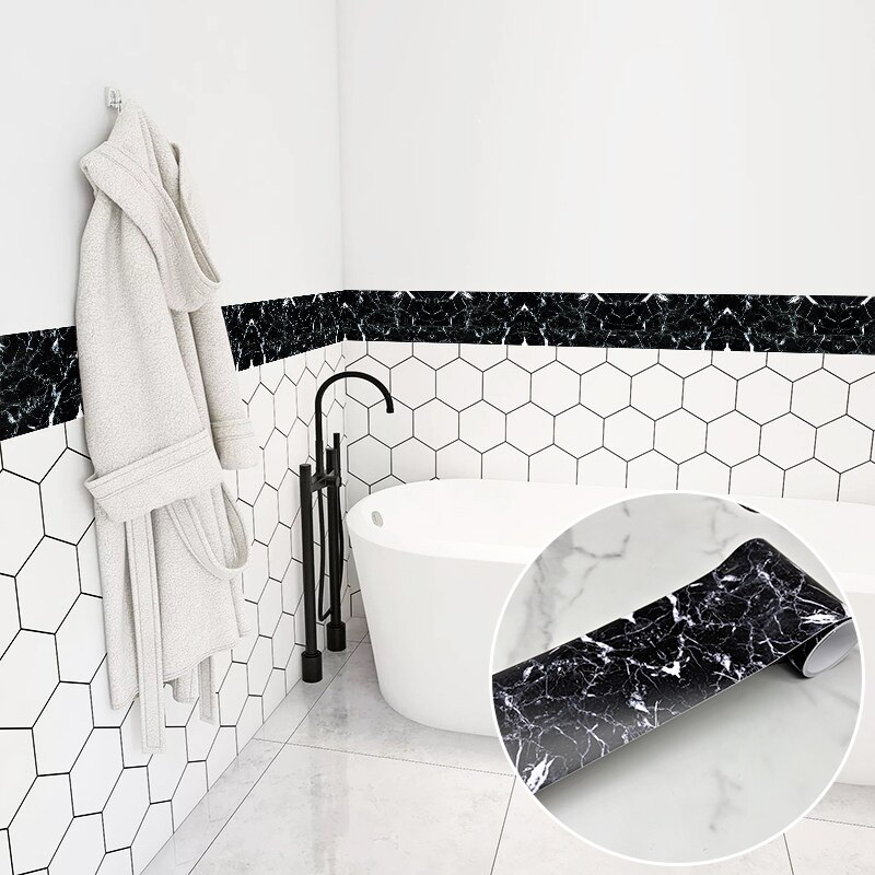 Pegatina de pared de esquina de rodapié de 240cm de longitud para baño y oficina, línea de cintura de vidrio, decoración del hogar, papel tapiz artístico de guía de onda de piso impermeable
