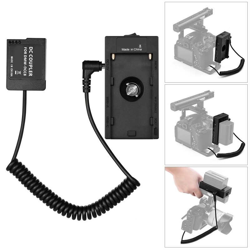 NP-F970 F750 Batterie Platte Halfter Adapter mit Dual USB Schnittstelle + NP-W126 Attrappe Batterie Koppler für Fuji X-A1/X-A2