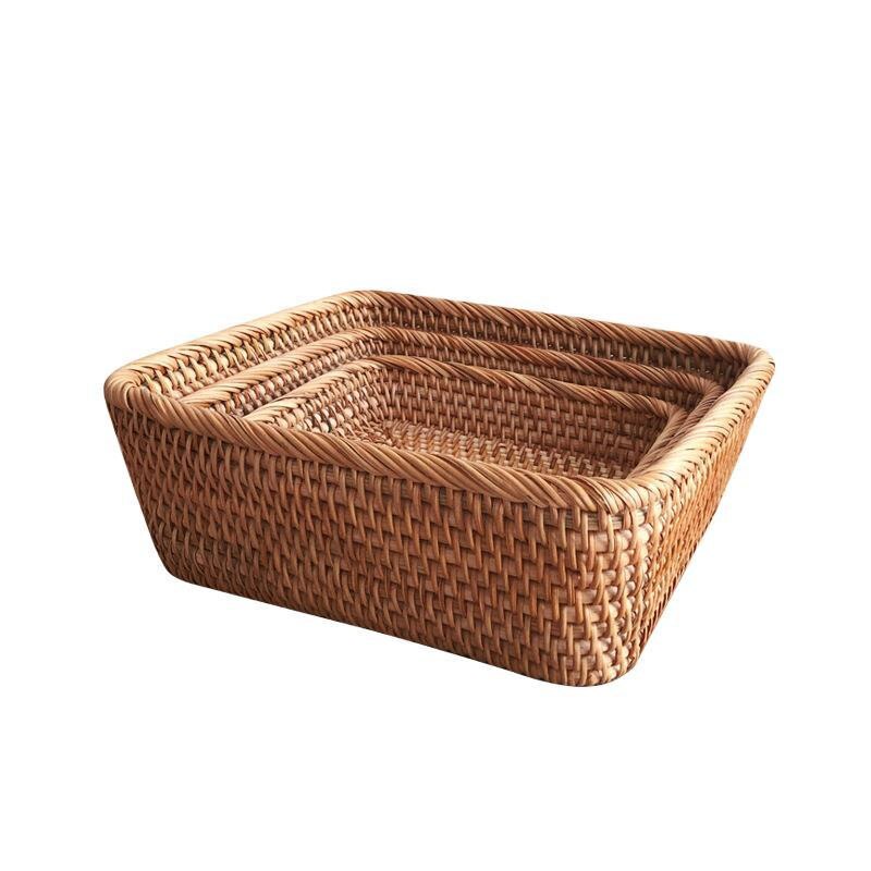 Handmade Rattan Storage Baskets Household Items Snacks Fruit Tea Bread Picnic Cosmetic Rattan Box Kitchen Supplies Organizer