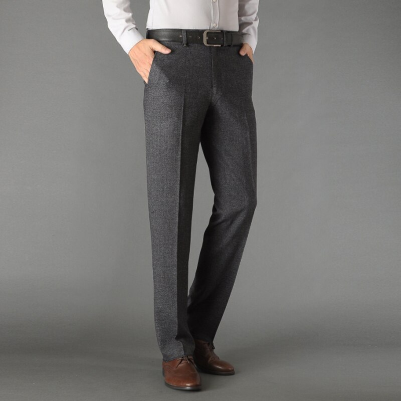 Høst vinter strykefri formell mid-ag dress bukser menn for far passform casual business straight dress bukse