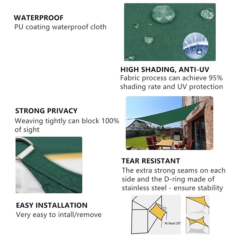 Rectangular Sun Shade Oxford Cloth Shade Sail, Very Suitable for Outdoor Patio Garden Courtyard Backyard, Green