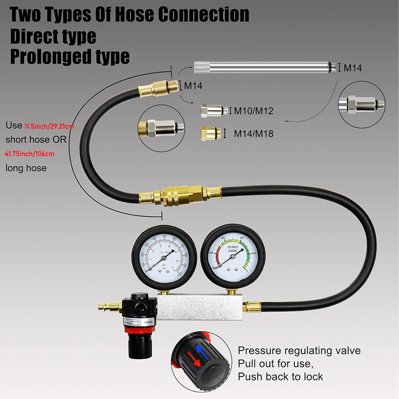 Upgraded Automotive Cylinder Leak Down Tester Kit Gasoline Engine Compression Dual Gauge Leakdown Detector Tool Set