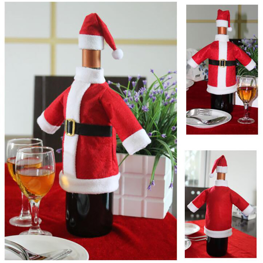 Kerstman Pak Wijnfles Covers, Wijnfles Trui Cover met Hoed voor Party Kerst Diner Tafel Decoraties