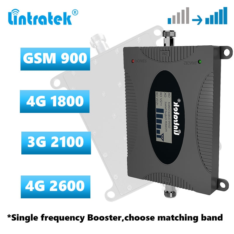 lintratek Cellular signal booster 2G 3G 4G Singel frequency repeater GSM 900 DCS LTE 1800 WCDMA 2100 LTE 2600 signal Amplifier