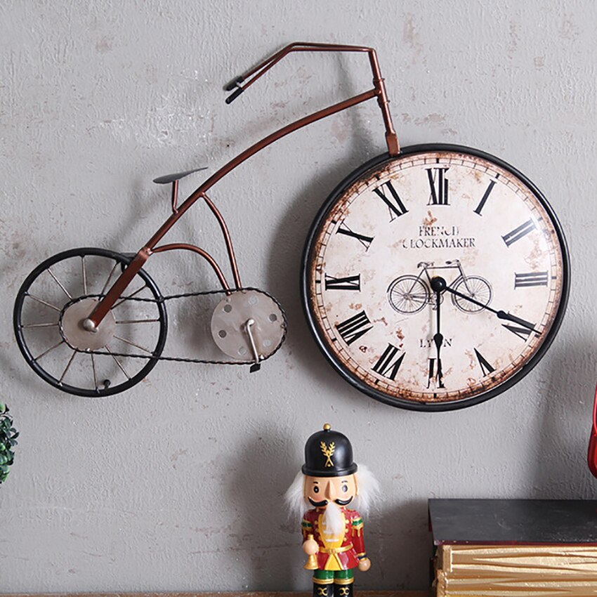 Retro Wrought Iron Bicycle Wall Clock Vintage Bicycle Table Clock Bedroom Wall Clock Wall Hanging Decoration for Living Room