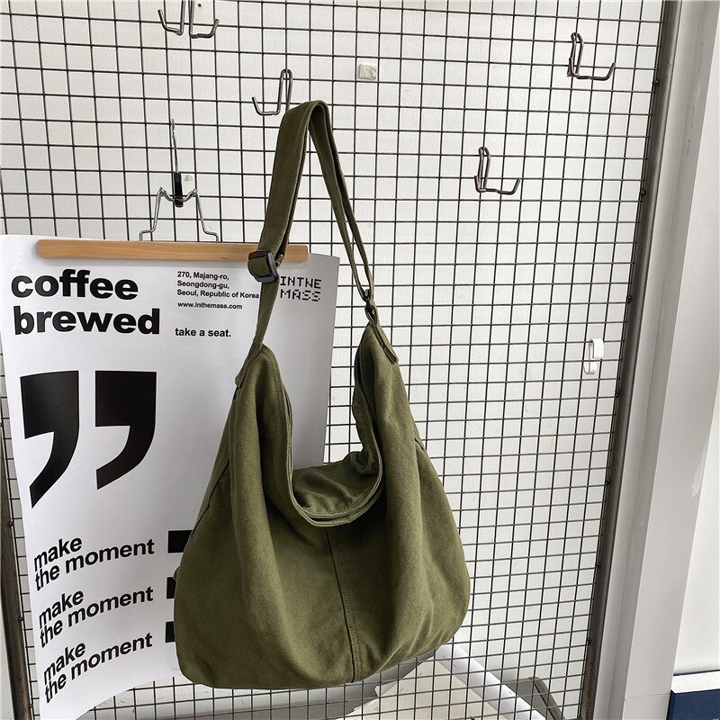Vrouwen Schoudertas Grote Canvas Crossbody Tassen Voor Vrouwen 2022 Katoenen Doek Mode Koreaanse Vrouwelijke Studenten Schooltas Handtassen: Green