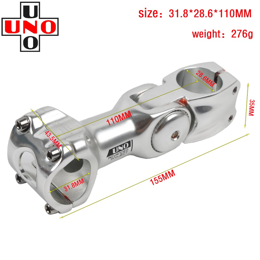 UNO Aluminium Adjustable Bike Stem Riser 25.4/31.8mm Handlebar 90mm 110mm 120MM 130MM Stem for MTB Road City Bike Bicycle part: 31.8X110MM silver