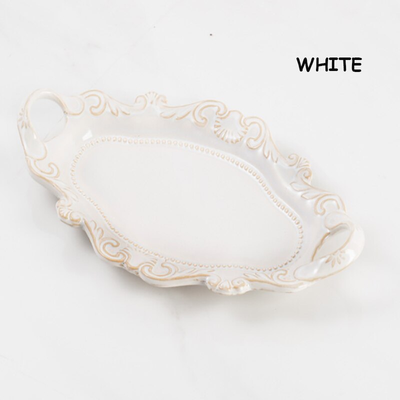 Placa cerámica de Navidad occidental, vajilla blanca con relieve, bandeja de doble oreja con esmalte de horno, bandeja marrón, plato de pescado: Blanco