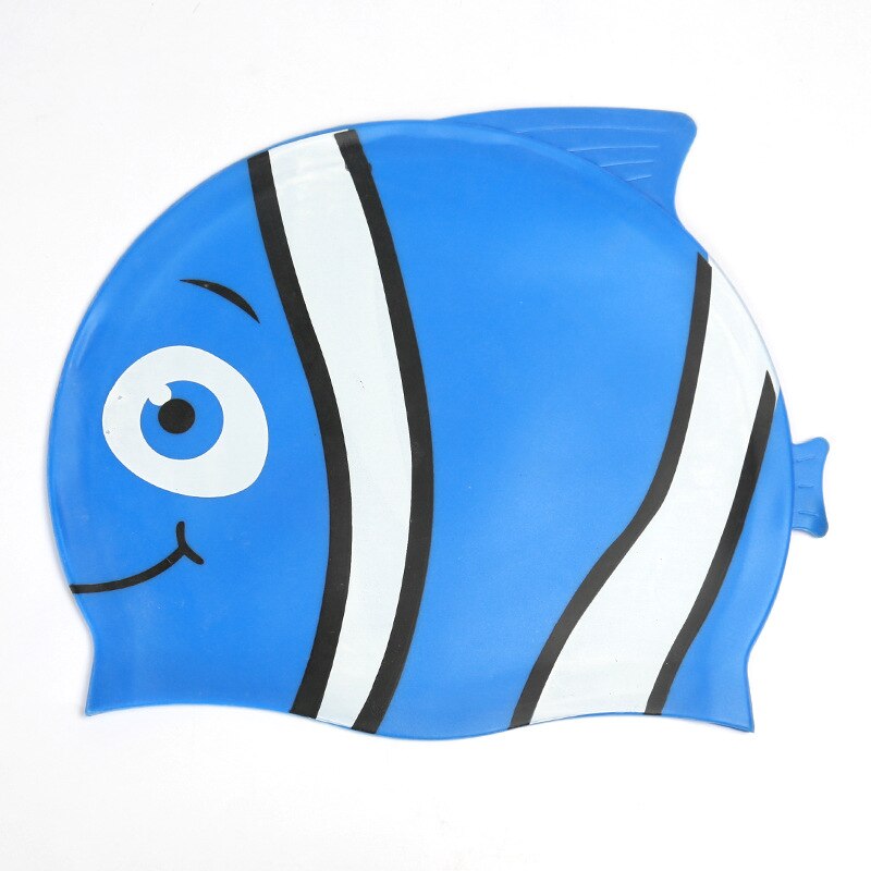 Neue Kinder Kinder Wasserdichte Schwimmen Kappe Cartoon Tier Schwimmen Pool Strand Silikon Kappen Hut Schützen Ohren Lange Haar Für Jungen mädchen: 2fishdarkblue