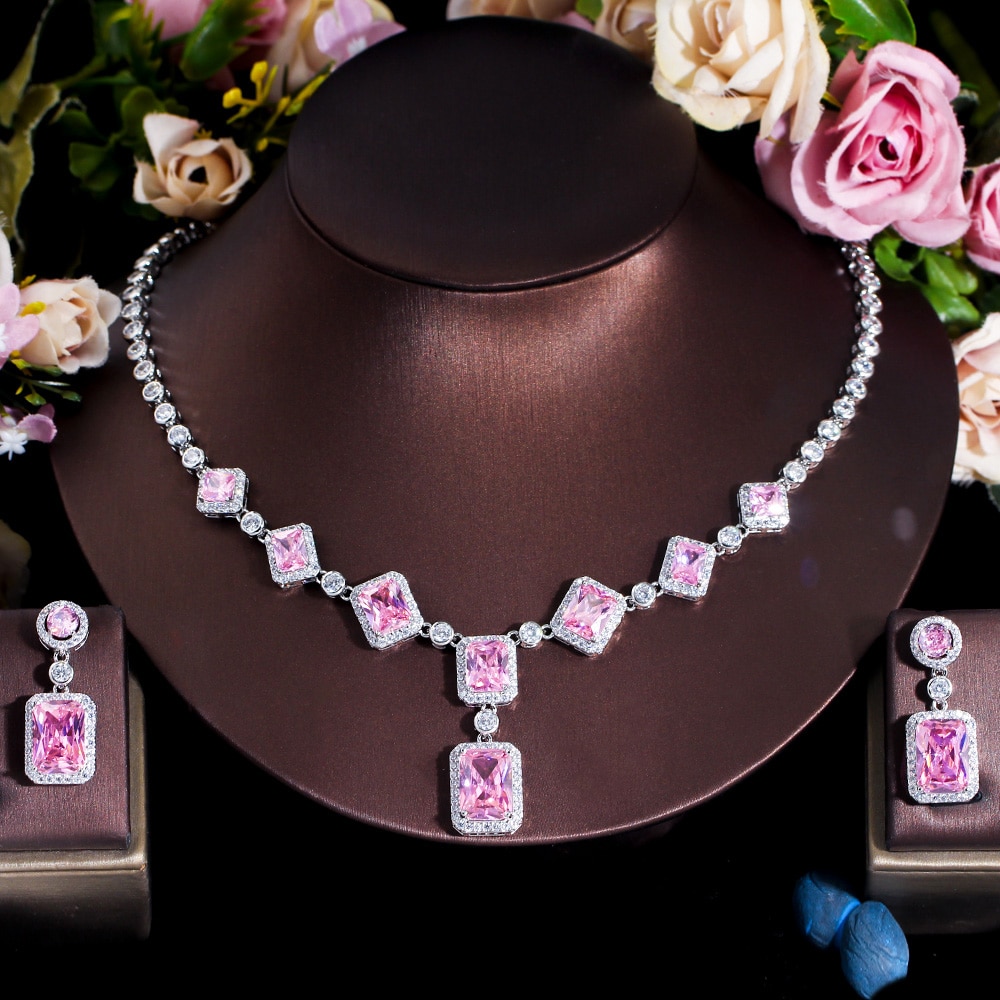 Cwwzircons White Cubic Zirkoon Verharde Bruiloft Bruids Ketting En Oorbellen Sets Sieraden Voor Vrouwen Party Dress Accessoires T626