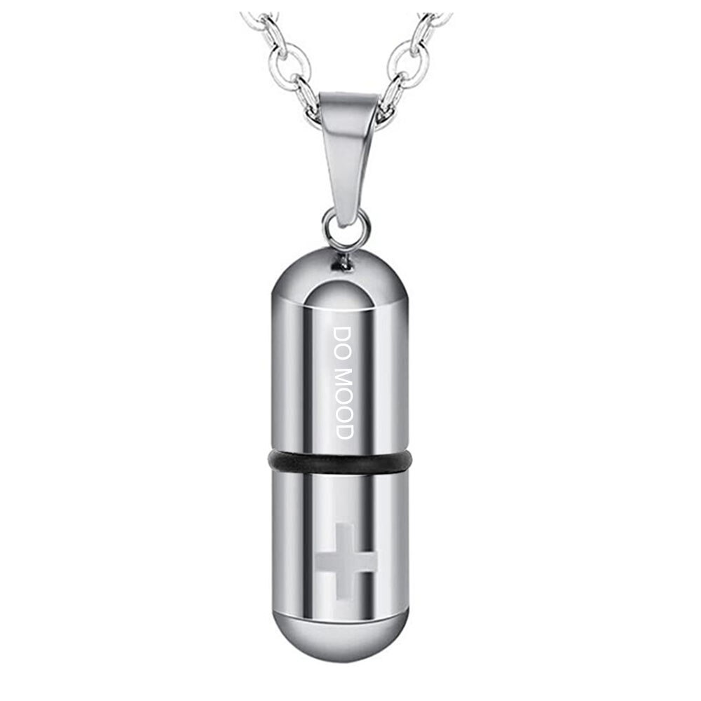 in Acciaio Inox Caso Della Pillola Capsula Collana Del Pendente Del Mens Delle Donne di Croce Medicina ricordo