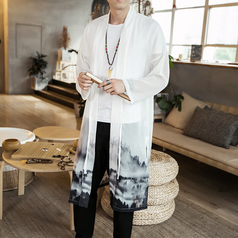 sommer Chinesischen Stil Langes Kleid Traditionellen Kleidung Strickjacke Hanfu Männer Eis Seide Windbreaker Plus Größe Mantel Jacke Männlich: M