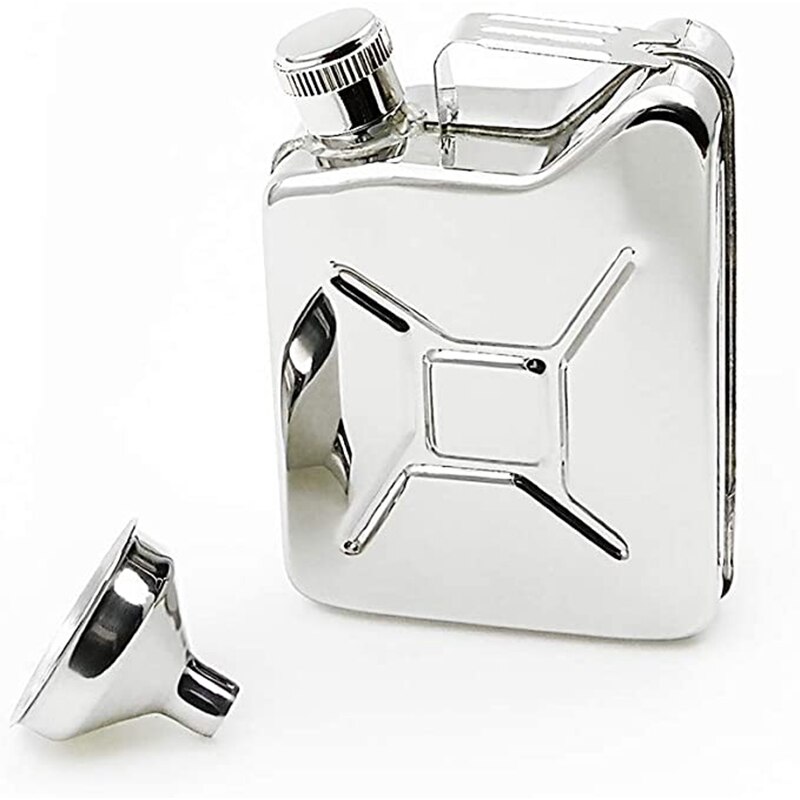 Petaca de acero inoxidable con forma de bidón para licor, botella de Alcohol portátil, frasco de Vino de Bolsillo, para hombres, 5oz: Flask With Funnel