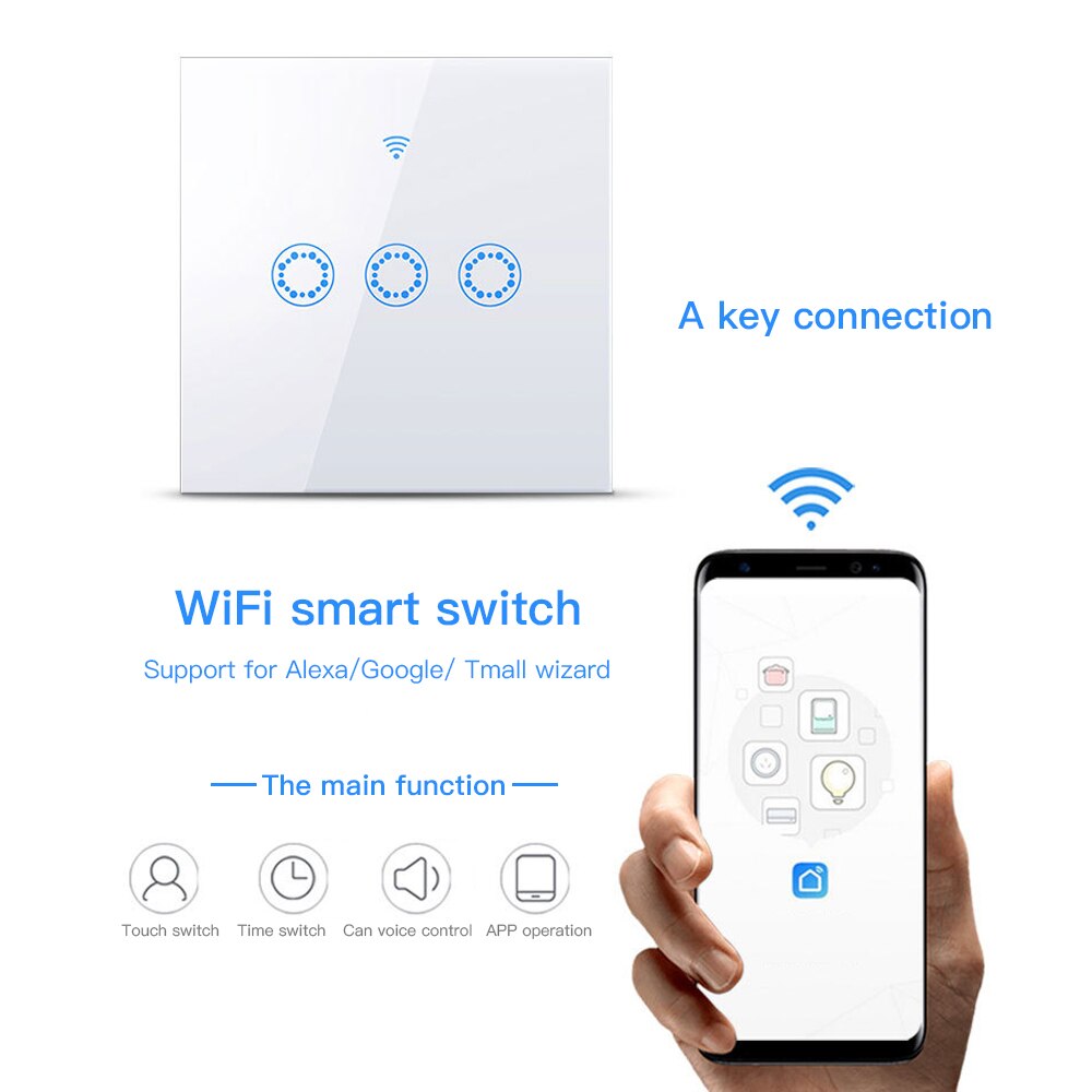 1/2/3 Gang Smart WiFi Light Switch Interruptor Touch Wall Power Switch App Remote Control Intellegent Switch For Alexa/Echo Home