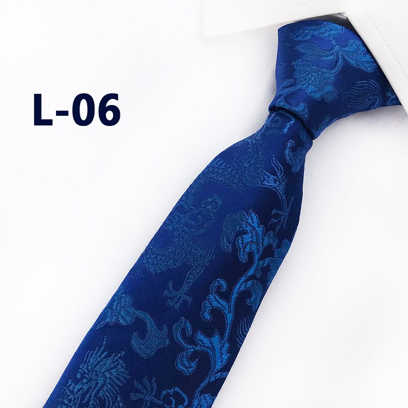 Classic Silk Mens Ties China Mascot Neckties 8cm Chinese Dragon Ties for Men Formal Business Wedding Party Gravata: L-06