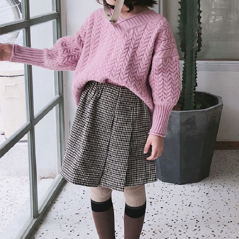 Girls Plaid Skirt Kids Winter Warm Pleated Thick Woolen Stylish Autumm little girl knit skirts cheap stuff