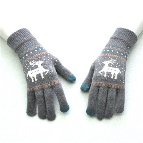 Wecute Winter Warm Handschoenen Over 12 Jaar Kind Tiener Kerst Handschoenen Festival Persoonlijkheid Elanden Voegen Fluwelen Warm Te Houden: GRAY