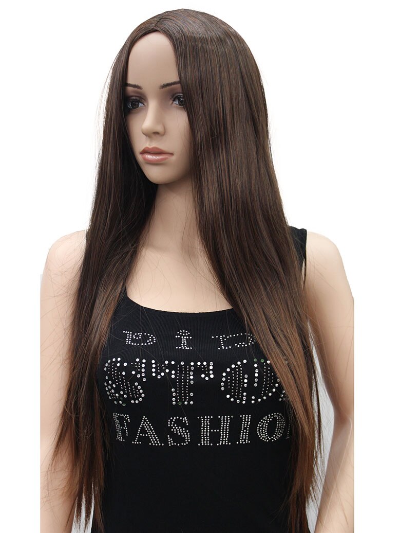 Långt rakt blont markerat hår peruk centrum hud de... – Grandado