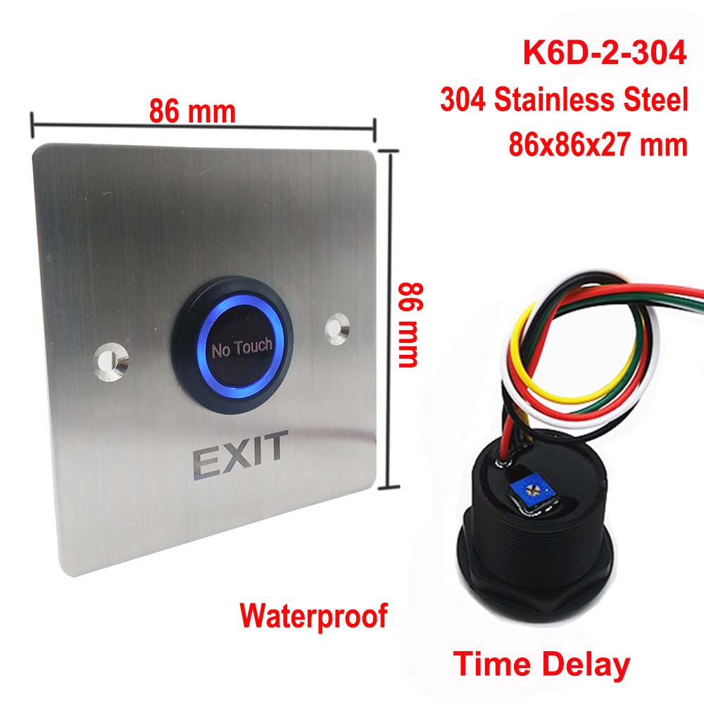 DC12V 24V IP68 Waterproof Time Delay No Touch Exit Button with 304 Stainless Steel Plate: K6D-2-304