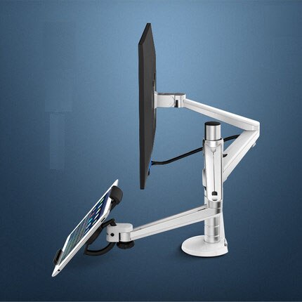 OA-8 Height Adjustable Double Arm 27 inch Monitor Holder+ Double Arm Tablet PC Stands 360 Degree Rotatable computer desks