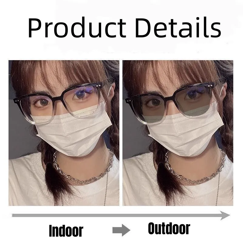 Photochromic Myopia Glasses Man Woman Square Anti Blue Light Finished Prescription Eyewear Ultralights Retro Glasses