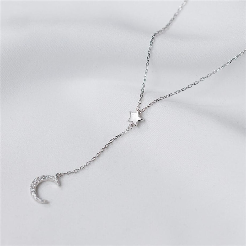 Cadena de clavícula de estrellas y Luna salvaje Plata de Ley 925 temperamento personalidad femenina collar SNE099