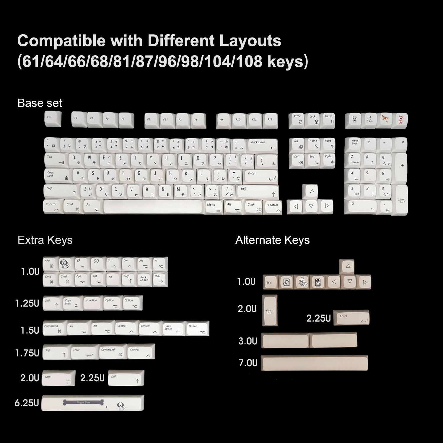 156 Keys PBT Japanese Keycaps XDA Thermal Dye Sublimation Minimalist White Theme Style For Mechanical Keyboard Keycaps