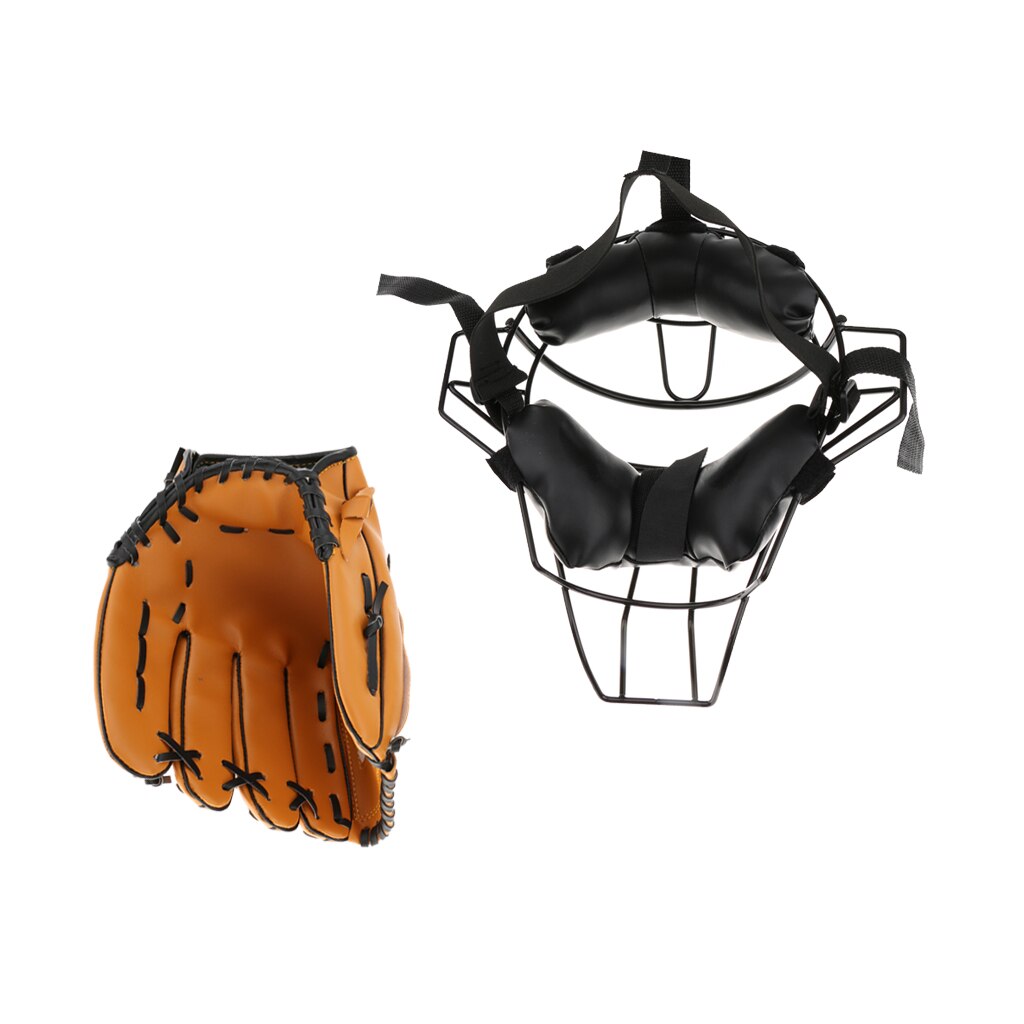 Baseball Catcher Protective Gear Gezicht Guard Masker + Honkbal Handschoen 10.5inch