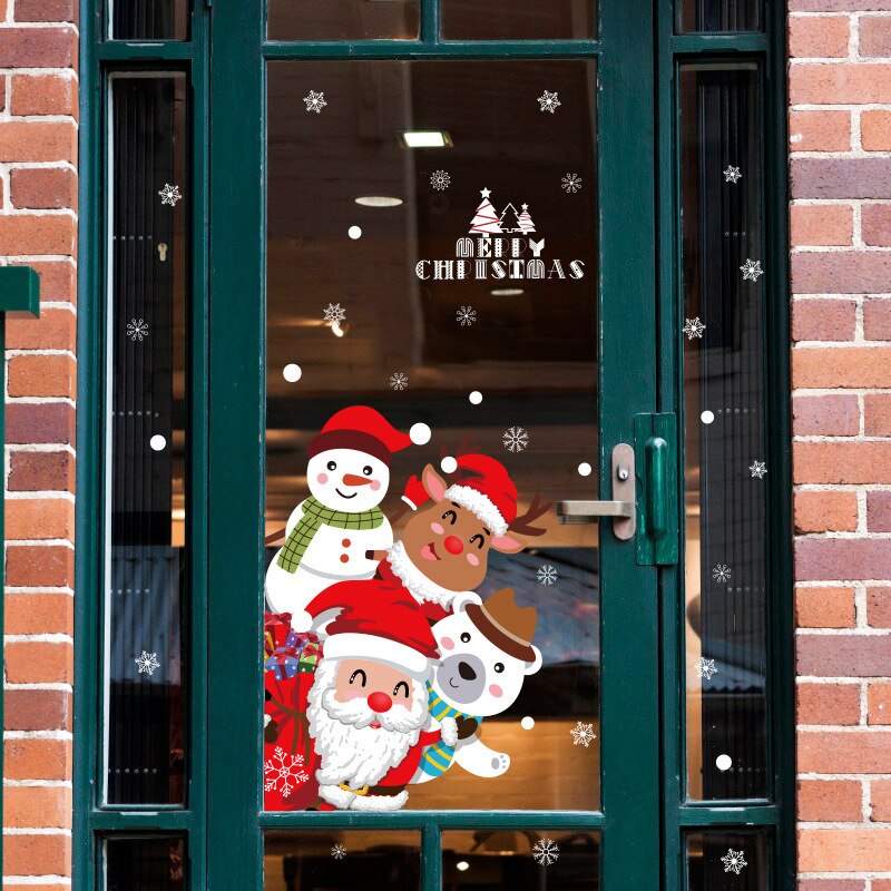 Christmas door stickers Christmas Eve scene layout home sticker wall window glass kids room house decor self-adhesive sticker