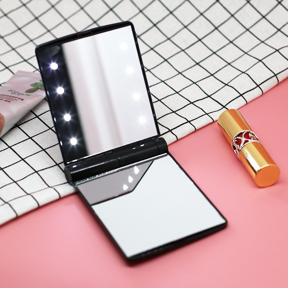 Dubbelzijdige Vouwen Spiegel met Licht Led Licht Make-Up Spiegel Compact Draagbare Pocket Make-Up Spiegel Beauty Tools