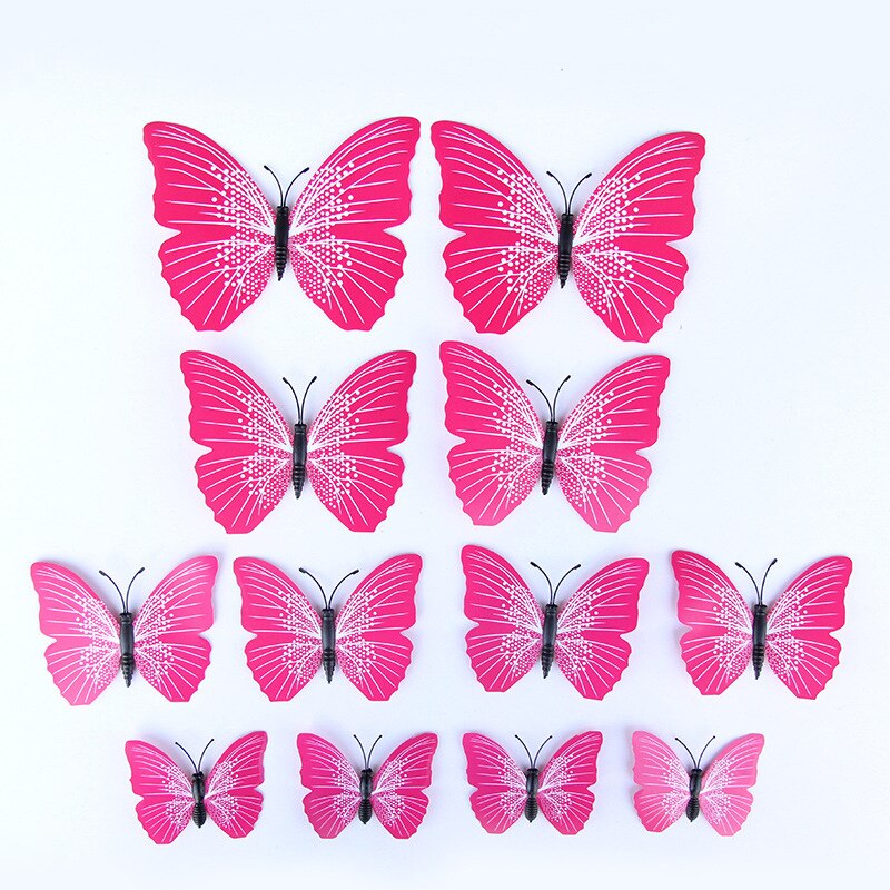 12 stücke Doppel Schicht Einzigen Schicht 3D Schmetterling Zauberstab Aufkleber auf der Zauberstab Heimat Dekor Schmetterling für Dekoration Magnet Kühlschrank aufkleber: Single Rose rot