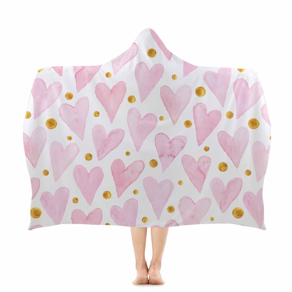 Miracille pink hjerte slidstærkt hætteklædte bøhmen geometrisk badeværelseshåndklæde med hætte spot rejse strandhåndklæde til piger børn: 001 / 150 x 200